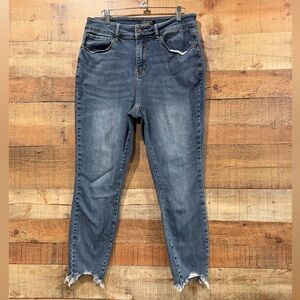 Judy Blue Distressed Skinny Fringe Hem Ankle Jeans Size 14W